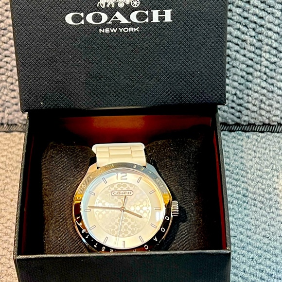 Coach Accessories | Coach Watch White Rubber Band | Color: Silver/White - Picture 1 of 8